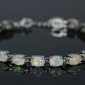 Silver Plated White Fire Opal Bracelet: Created Opal Jewelry
