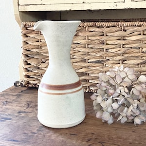 Vintage Pacific Stoneware Pottery Carafe with Brown Stripes ~ Artist B Welsh ~ 1970s MCM Earthenware ~ Mid Century Modern Pitcher