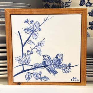 Blue & White Bird Trivet with Hanger - Ceramic Hot Pad ~ Kitchen Decor ~ Wall Art