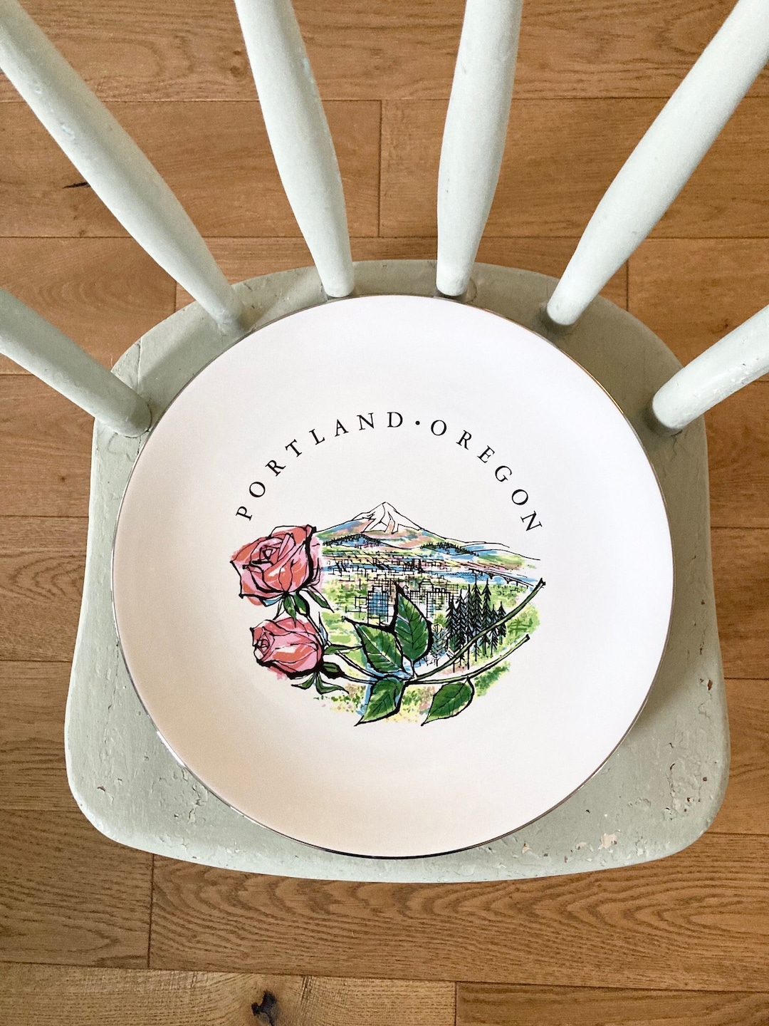 Vintage Portland Oregon Souvenir Plate Featuring Mt. Hood and City