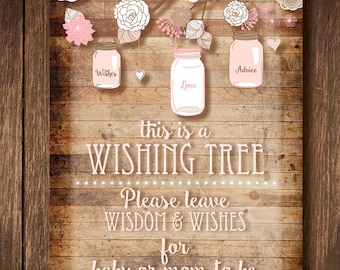 Baby Shower Wishing Tree Sign and Tags (Girl)- Instant Digital Download