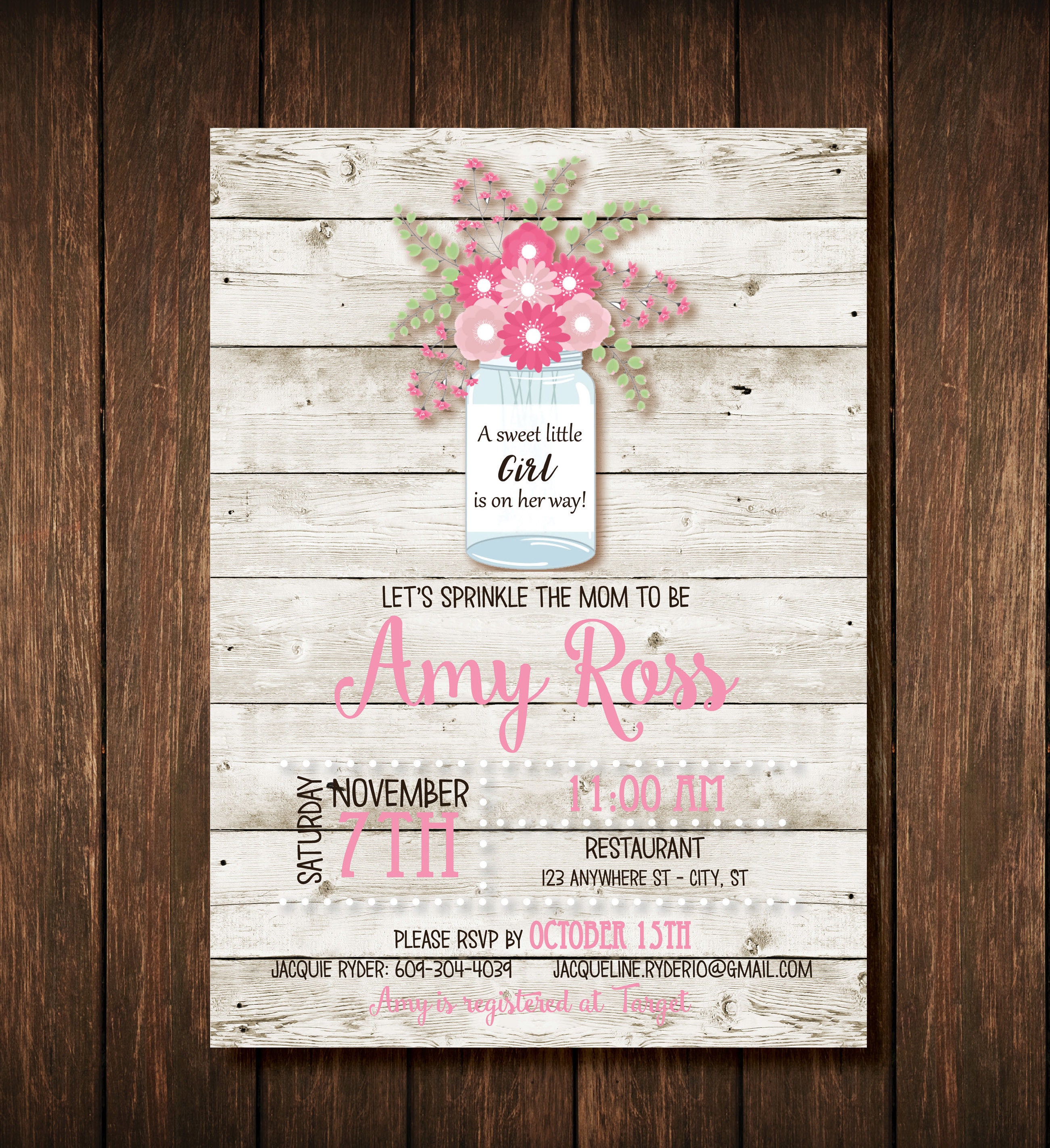 Custom Digital Copy Mason Jar Sprinkle Baby Shower Invitation