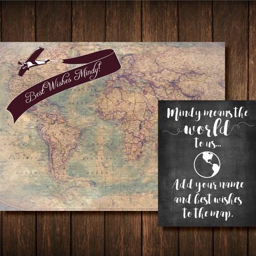 Travel Theme Guest Book Map Custom Digital Copy Etsy