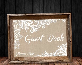 Burlap and Lace Guest Book Sign