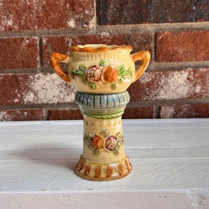 Vintage Yellow Trophy Vase, Japanese Small Vase, Yellow Ceramic Hand Painted Vase, Art Deco Flower Vase, Colorful Ceramic Little Trophy Vase