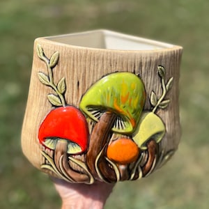 Vintage ARNELS 1970&#39;s Mushroom Divided Section Canister Container Vase, Ceramic 70&#39;s Merry Mushroom Jar Vase Utensil Holder Section Canister