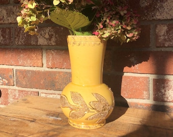 Ochre Mustard Yellow SunflowerS Floral Print Ceramic Vase Ornament Decor 25cm 
