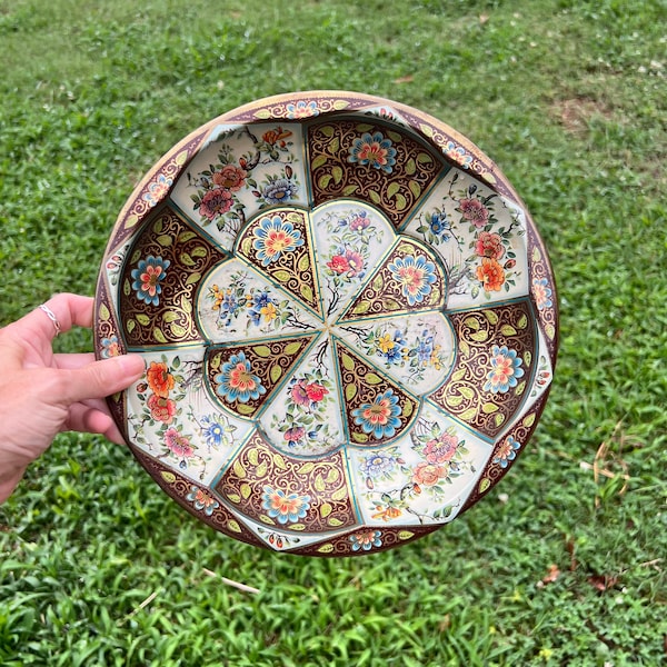 Vintage 1971 Daher England Decorated Ware Floral Metal Tin Tray Dish Bowl, Floral Metal Tin Bowl, Long Island Daher, Floral Catch all Bowl