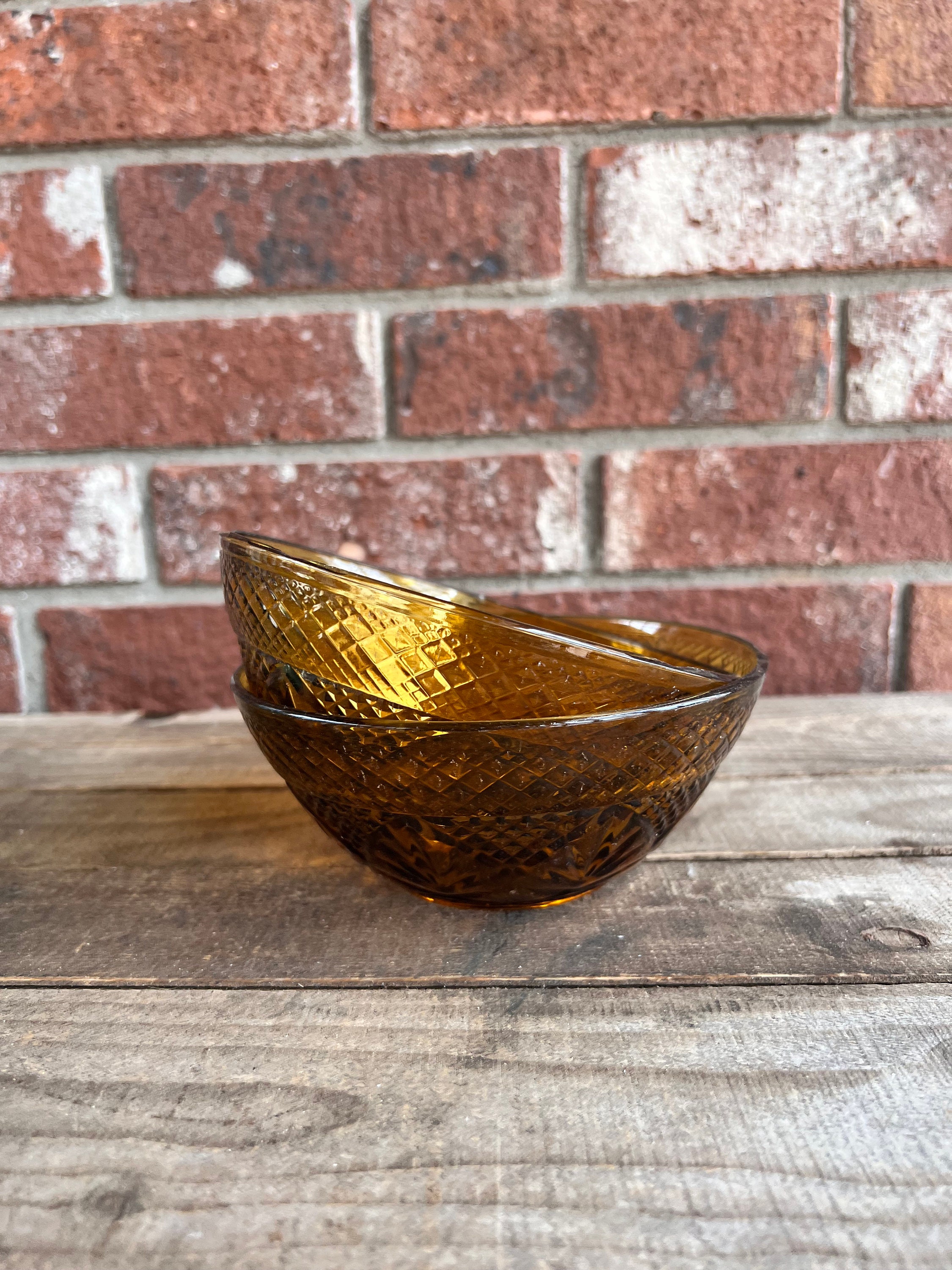 Vintage Amber Cut Glass Small Bowls Set of 2 Luminarc France Etsy