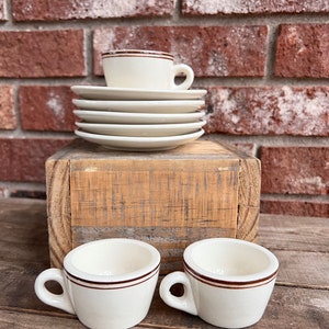 Beige Oatmeal Colored Espresso Coffee Cups ,Lozapenco Espresso Cups & Saucers, Restaurant Ware Made in Chile Brown Stripes Espresso Coffee