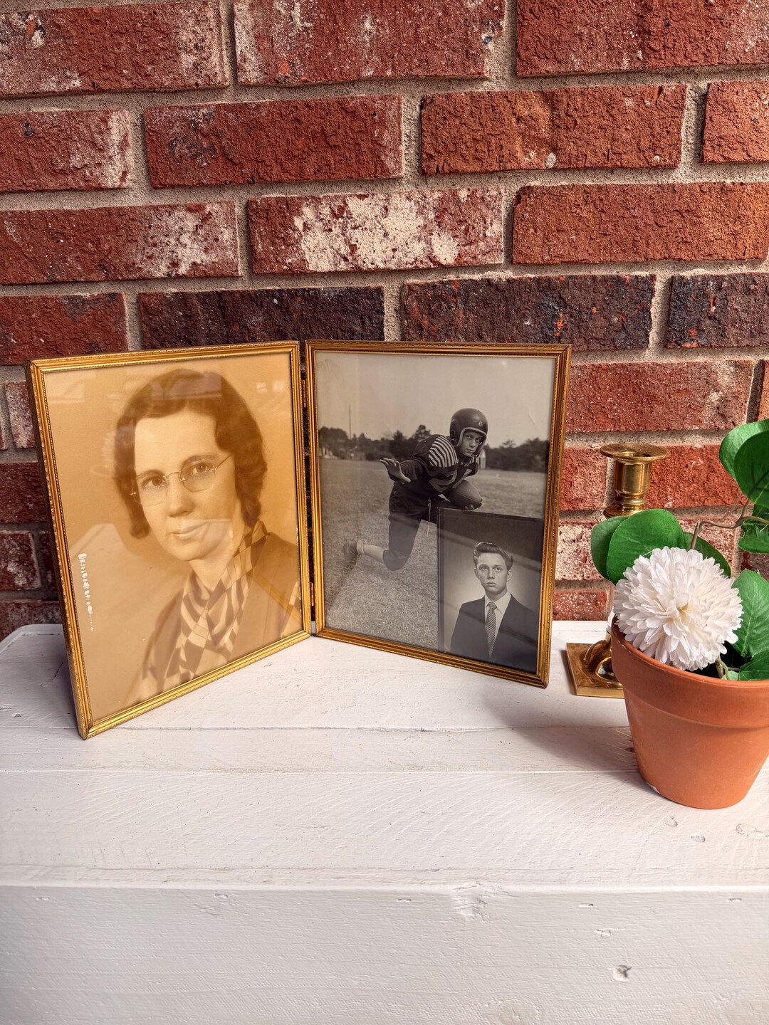 Vintage Antique Double 8 X 10 Hinged Photo Picture Frame Ornate Brass ...