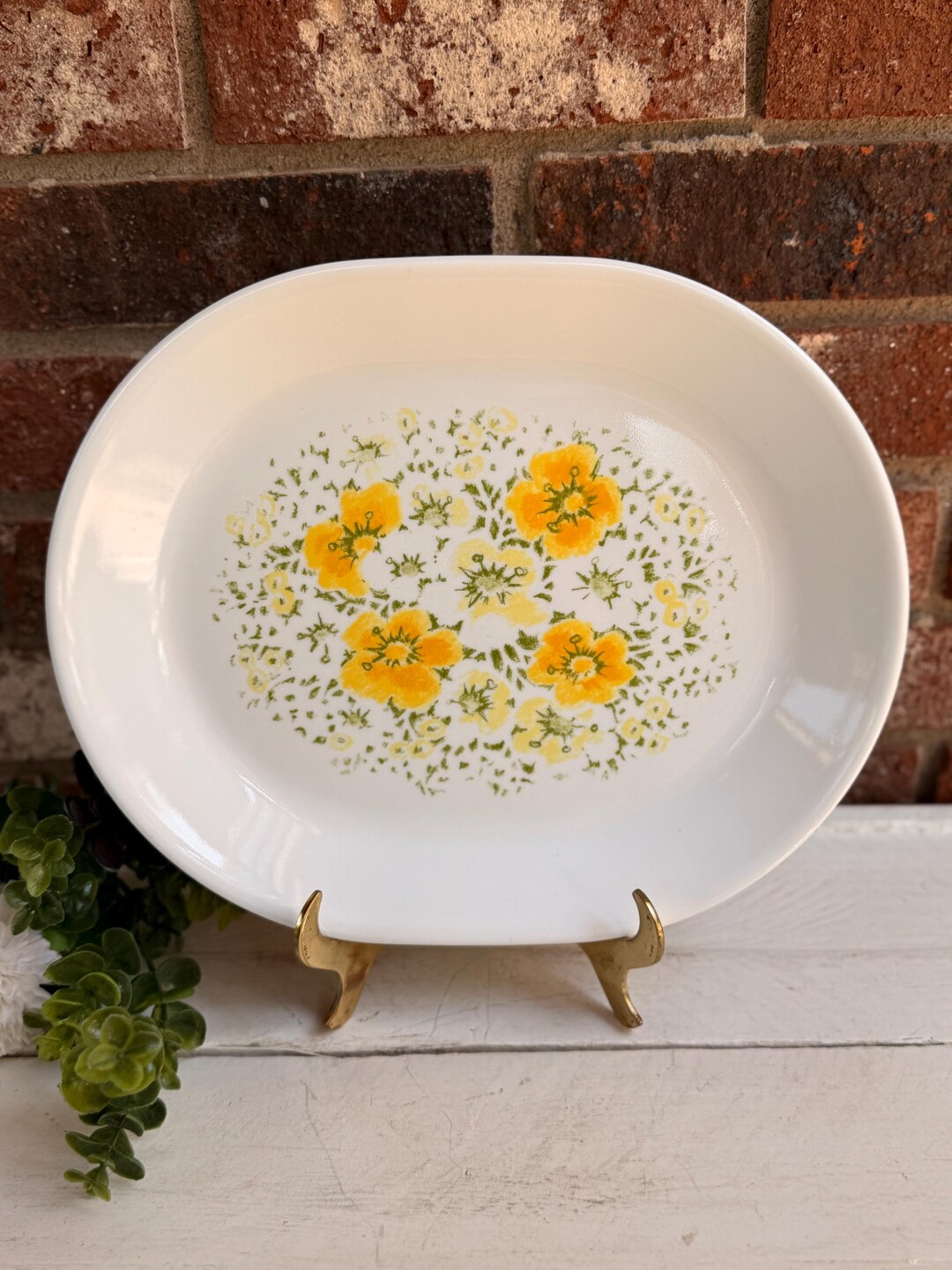 Vintage Corelle April Showers Serving Platter White and Yellow Daisy ...