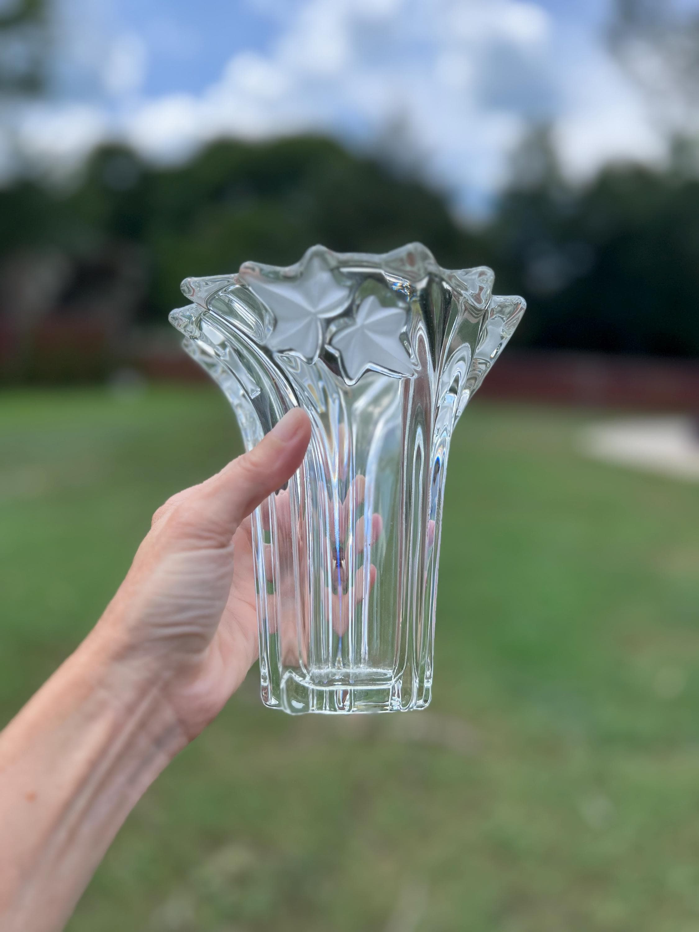 Vintage Mikasa Parisian Ivy Crystal Vase Swirl Clear & Frosted