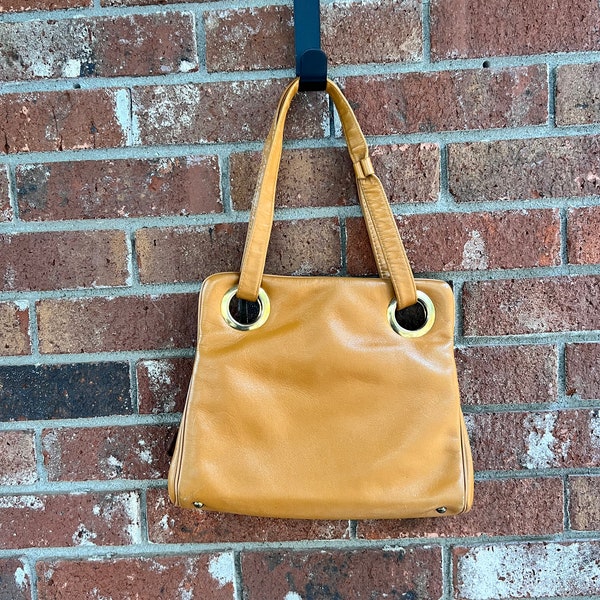 Vintage Margolm Leather Convertible Handbag Circa 1960's Camel Colored Handbag, Vintage Camel Classic Stylish MCM Mod Handbag