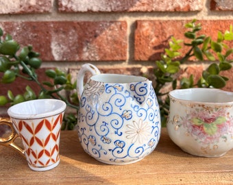 Set 3 vintage teacups ceramic creamer teacups retro granny cottagecore fairy garden succulent air plant planter