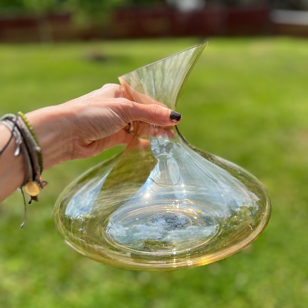 Vintage Wine Carafe Turda, Transylvania Romania Handmade Clear Glass Wine Decanter Amber Glass Decanter RARE