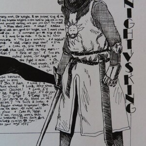 Puede incluir: Una ilustraci&oacute;n en blanco y negro de un caballero con armadura frente a un rey. El caballero sostiene una espada y el rey lleva una corona. El texto "KNIGHT VS KING" est&aacute; escrito en letras grandes en el lado derecho de la imagen. El texto de la imagen dice: "many men, Sir knight. I am Arthur, King of the I the bravest knights in the land to join me in my wed yourself werthes; will you join me? You make what? Nore None shall pass. Brrel with you, good sir knight, but I must cross mall die. I command you as king of the I move for The Max. So be it! Now versary 4 Tis But a scratch. A scratch? jint. Well, what's that then? I've ar! Come on, you pansy. thank thee Lord, that in thy merc-- Have at you! You are indeed brave, Sir knight, but the fight is mine. On, had enough, eh?? you Yes, I have, Look! lesh wound. Look, stop that.. ken! Chicken! Look, I'll -leg. Right! Right, Right.. I'll do you You'll what? Came 'ere! you going to do, bleed on me? Acible You're a loony. 4 Knight always triumphs! Have me on theen. All night, we'll -draw. Come on, Patsy. I see, running away then. bastards. Come back here what's coming to you! te your legs off!"