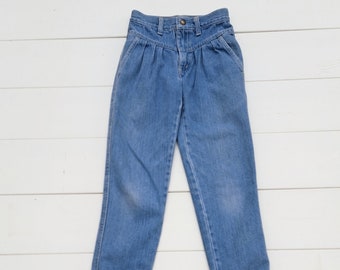 KIDS 22 inch waist-----High Waist  Vtg 80's soft denim jeans 22 W x 22 inseam