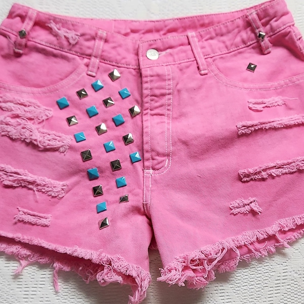 30  inch waist-----BONGO High waist  hot pink studded   shorts High waisted  denim shorts