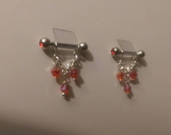Red Jeweled Nipple Rings