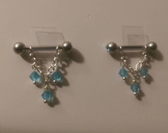 Light Blue Jeweled Nipple Rings