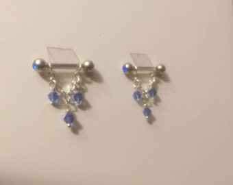 Blue Jeweled Nipple Rings
