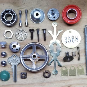 32 Mixed Media Metal Hardware Pieces: Steampunk Industrial Craft Supplies