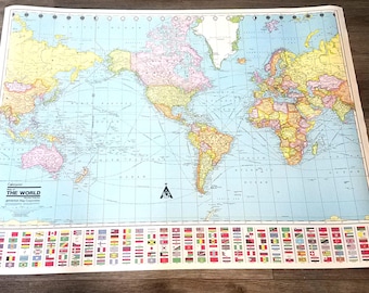 Vintage 1993 Colorprint Map of The World Laminated 50”X 38” American Map Corp. World Maps