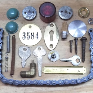 24 Mixed Media Metal Salvage Pieces: Industrial Steampunk Craft Supplies