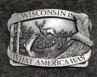 Vintage 1983 Siskiyou Buckle Co "Wisconsin" Belt Buckle, Collectibles,