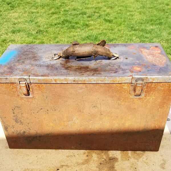 Vintage Large Rustic Metal Box, Parts Container, Parts Organizer Industrial, Upcycle