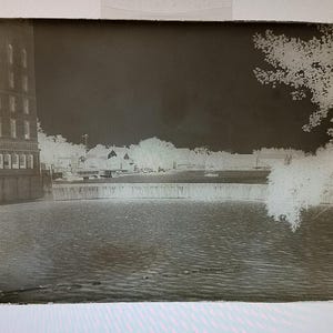 Vintage 1940&#39;s Glass Plate Negative: Waterfall Town Scene