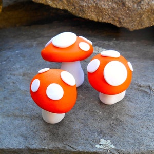 Miniature Toadstools, Fairy garden mushroom, Polymer Clay Mushrooms, Mushroom Set, Fall Fairy Garden Accessory, Terrarium, Orange Mushrooms