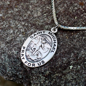 Saint Michael, Catholic Mens St Michael Necklace, Sterling Silver Chain, Confirmation Boy,  ArchAngel Necklace, Sterling Silver Saint Medal