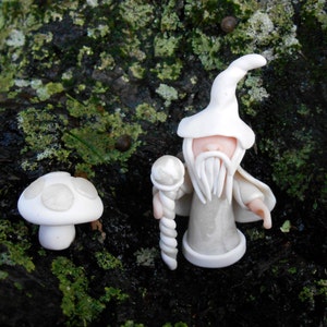 Miniature Polymer Wizard, Teeny Clay Magic Wizard, Woodland Terrarium Elf, Garden Gnome, Warlock, Magic Mushroom, Tree Gnome, Magic Staff