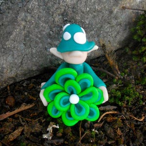 Teeny Elf, Fairy Garden Gnome, Fairy Garden Flower, Polymer Gnome, Woodland Terrarium Toadstool, Miniature Garden, Magic Mushroom, Planter