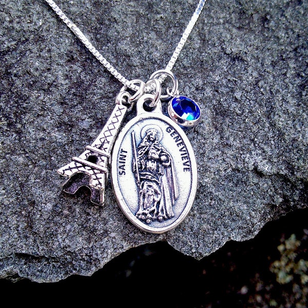 SAINT Genevieve Necklace/St. Genevieve Necklace/Patron Saint /Eiffel Tower Charm/Confirmation Gift/Patron Saint of Paris/ Sponsor Gift