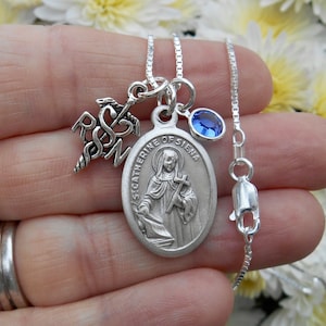 Saint St Catherine of Siena Necklace - Personalized - Swarovski Birthstone - Patron Saint Nurses Necklace - Catholic Gift - Confirmation
