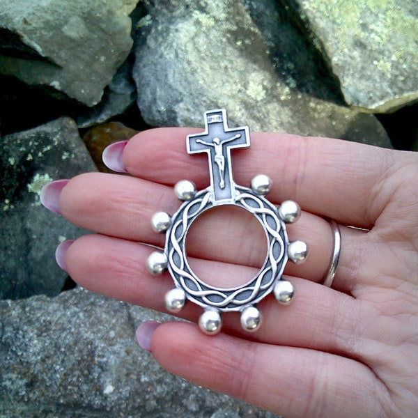 Finger Rosary- Rosary Ring- Crown of Thorns- Cross Rosary Ring- Made in ITALY- Oxidized Rosary Ring- Deployment Gift-Pocket Rosary- Travel
