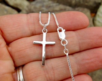 Simple Sterling Silver Cross Necklace,  1" Cross Pendant, Religious Jewelry Gift, 925 Sterling Silver Cross, Plain Cross