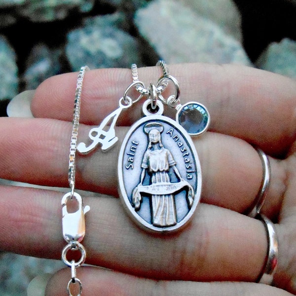 Saint Anastasia of Sirmium Necklace -Personalized, Swarovski Crystal Birthstone -Patron Saint of Widows, Weavers, Martyrs-Sponsor Gift