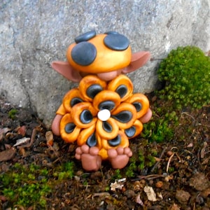 Black Fairy Garden Gnome, Mushroom Garden , Miniature Clay Gnome, Woodland Terrarium Elf, Miniature Garden, Polymer Flower, Miniature flower