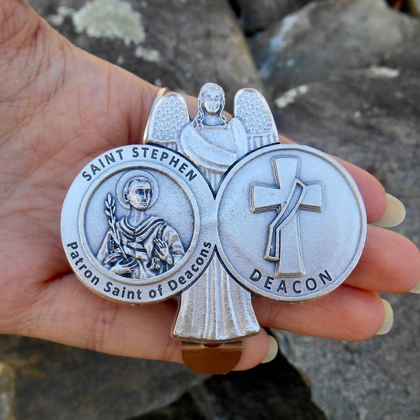 Gift for Deacon, Saint Stephen Visor Clip, Patron Saint of Deacons, Ordination Gift, Catholic Deacon