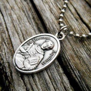 Thomas von Aquin Halskette, 2,4 mm Edelstahl Kugelkette, Heiliger Thomas, Schutzpatron der Universitäten und Studenten, Dominikaner Orden