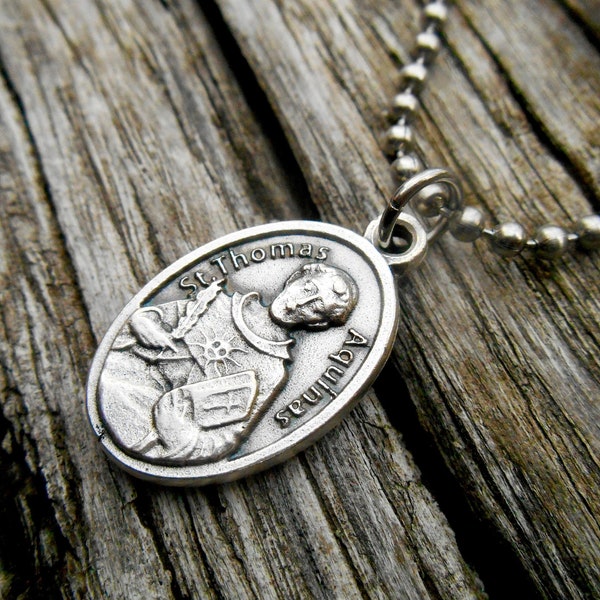 Saint Thomas Aquinas Necklace, 2.4mm Stainless Steel Ball Chain, Saint Thomas, Patron Saint of Universities and Students, Dominican Order