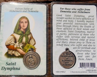 Saint Dymphna Laminated Prayer Card with Medal, Healing Saint for Stress, Anxiety and Mental Health, Saint Dymphna, Comfort Gift