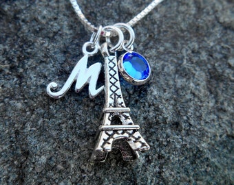 Eiffel Tower Charm Necklace, Sterling Silver Box Chain Necklace