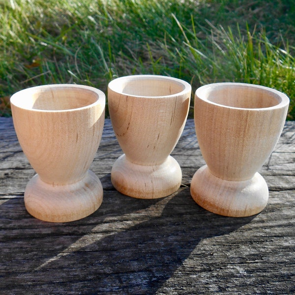 Wood Egg Cups, Set of 3, Montessori Pretend Play, Waldorf Toys, Hen Egg Cup, Wooden Sorting Puzzle, Sensory Bin Toy