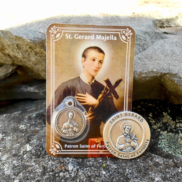 Saint Gerard Laminated Prayer Card with Medal, Includes Pocket Token Prayer, Laminated Wallet Prayer Card, Patron of Mothers, Safe Pregnancy