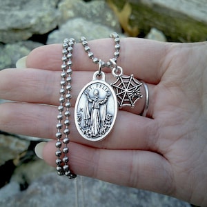 Saint Felix and the Spider, St. Felix/ Theodrore Double-sided Medal, Confirmation, Patron Saint Necklace, Sterling Silver Box Chain